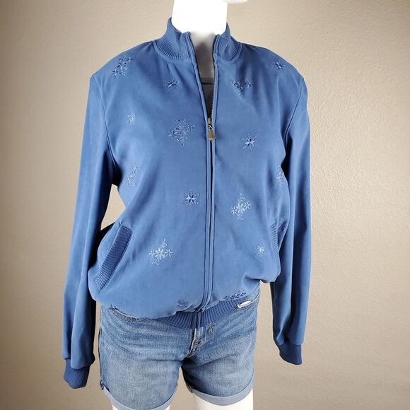 Alfred Dunner Bomber Embroidered Long Sleeves Zip Front Wool Blend Sweater SALE - Picture 2 of 6